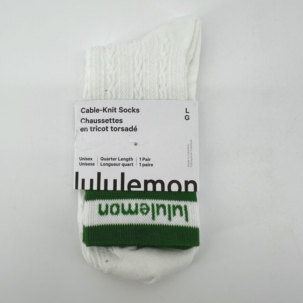Lululemon Cable-Knit Socks White Leopard Green Quarter Length LU9DBWS Size L